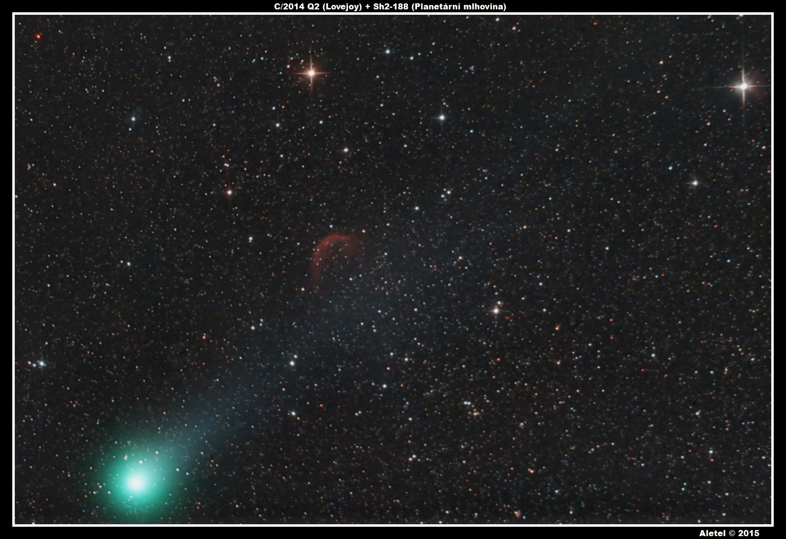 Kometa C/2014 Q2 (Lovejoy) + Sh2-188 (Planetární mlhovina)