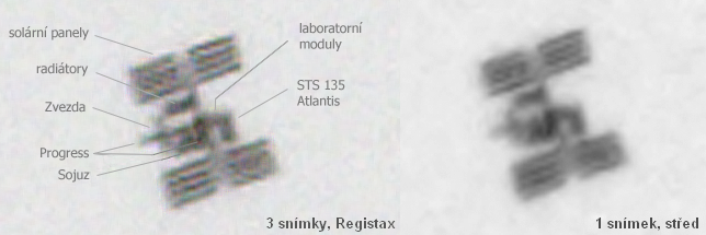 ISS a STS135 před Sluncem 17.7.2011, detaily
