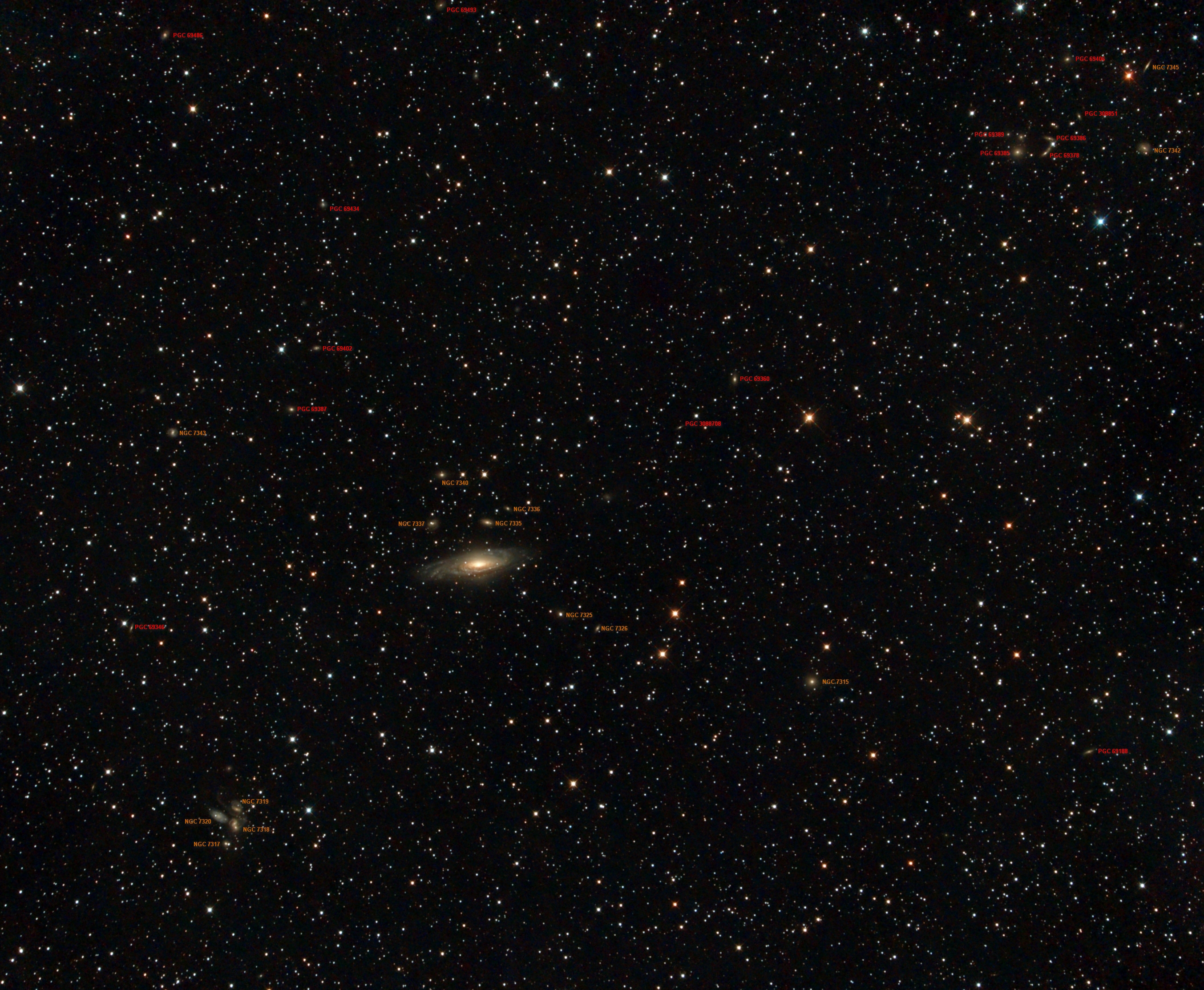 Solisko NGC7331 a okolie Test pri Mesiaci