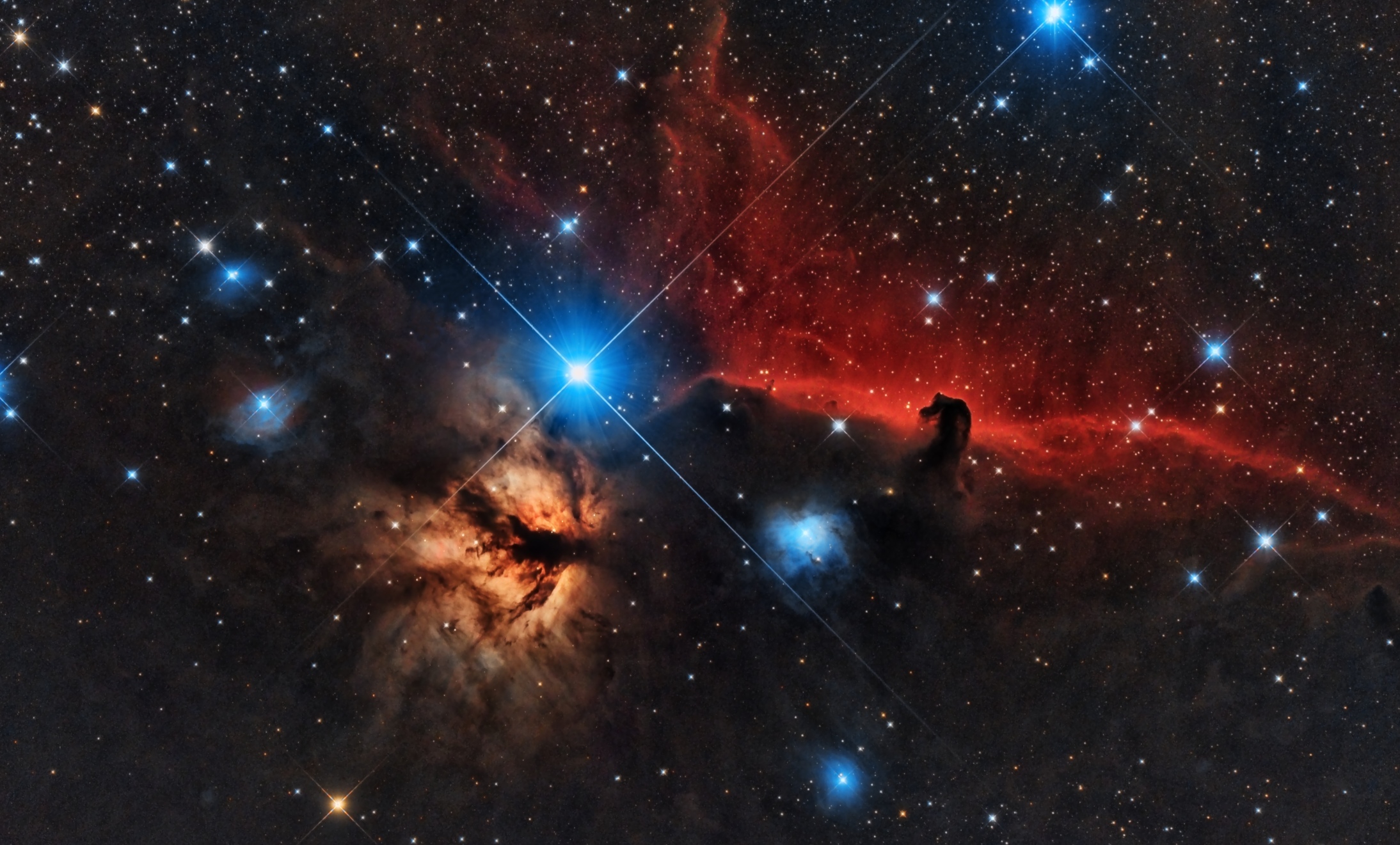 IC 435, NGC 2024, NGC 2023, Horsehead nebula a IC 432 B33 v2