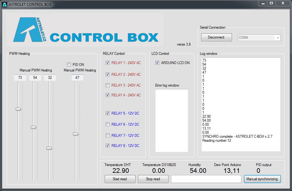 Astrolet Control Box - ovládací aplikace
