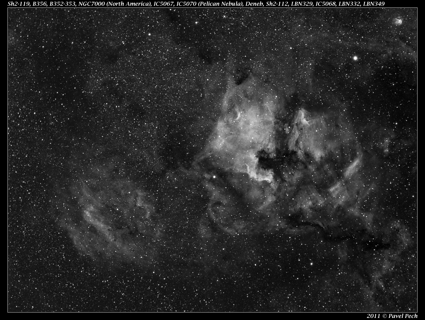 Sh2-119, NGC7000, IC5067, IC5068, IC5070, Deneb, Sh2-112, IC5068