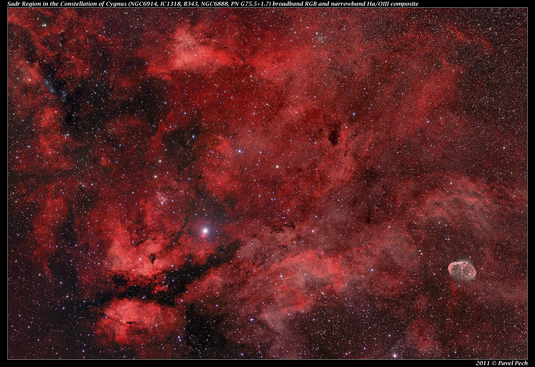 Sadr Region (NGC6914, IC1318, B343, NGC6888) RGB+Ha/OIII mix